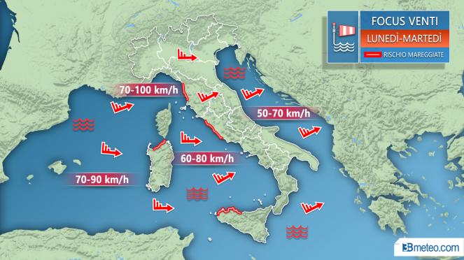 Meteo lunedì martedì venti forti su parte d'Italia