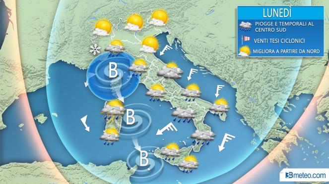 Meteo lunedì, nuova fase di maltempo per l'Italia con clima autunnale