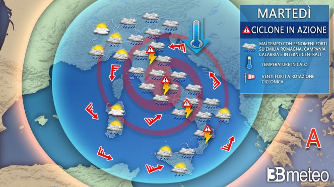 Meteo - Martedì e mercoledì ciclone in azione su tutta l'Italia