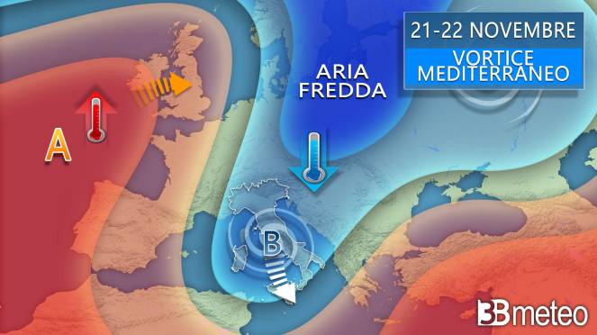 The weather, first half of the week with Mediterranean vortex