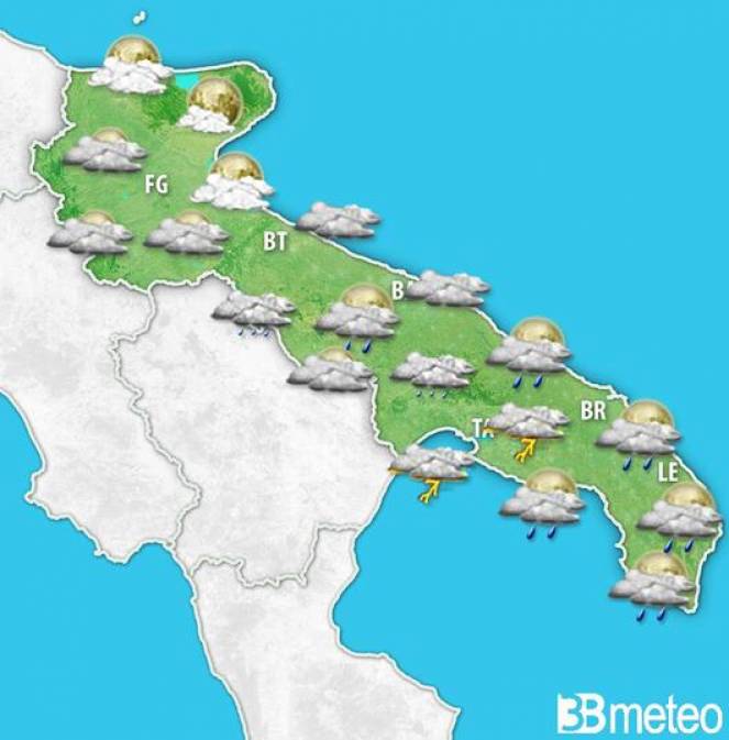Meteo Puglia. Qualche pioggia o temporale fino a giovedì, poi bel tempo e temperature in aumento