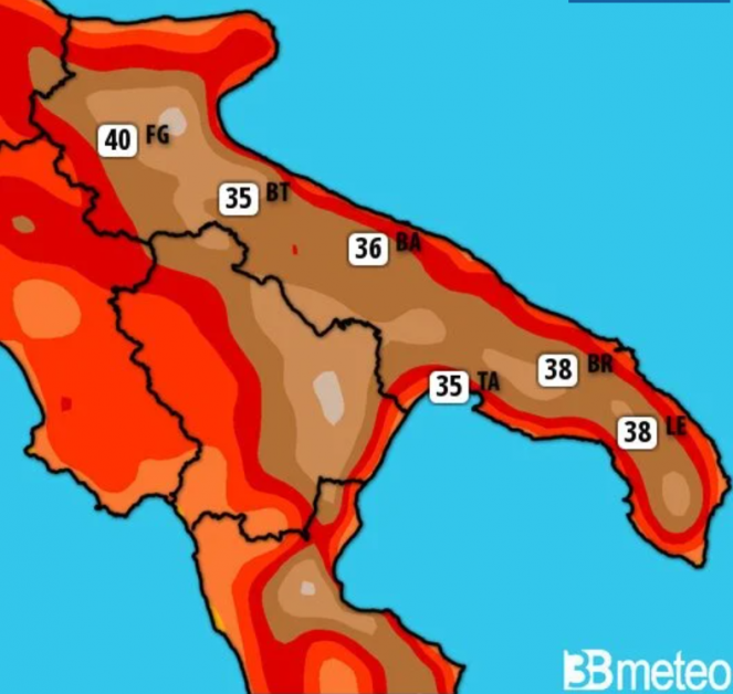 Meteo Puglia: attese temperature fino a 41°C