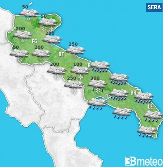 Meteo Puglia: la previsione per la serata di sabato 13 Febbraio.