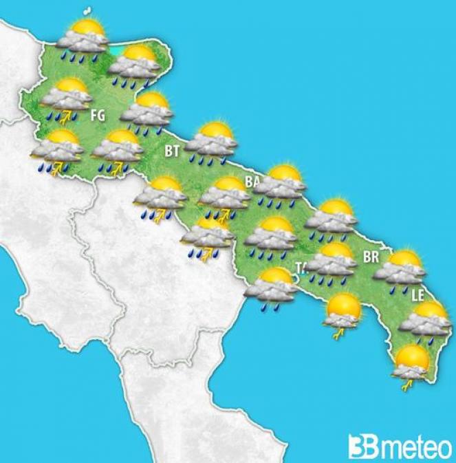 Meteo Puglia lunedì ancora instabile con piogge e temporali