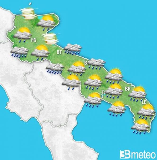 Meteo Puglia - Fronte freddo dal nord Europa porterà entro metà settimana rovesci, temporali, vento forte e brusco calo termico
