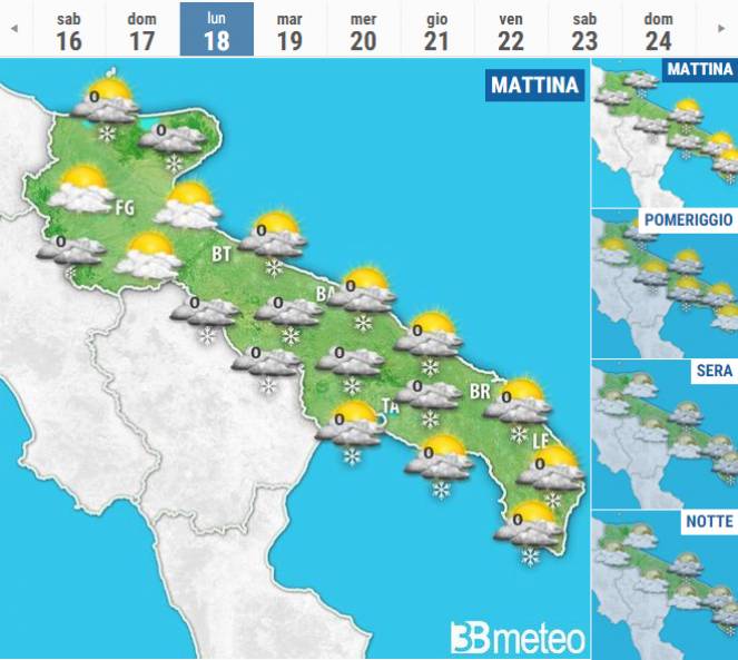 Meteo Puglia, previsioni per lunedì mattina.