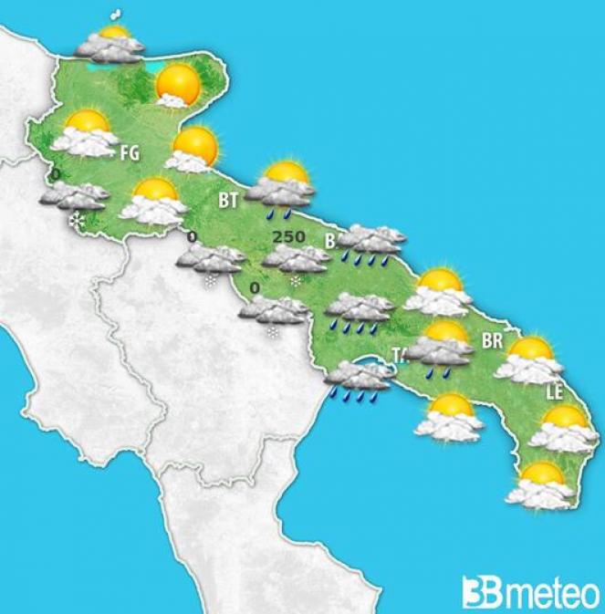 Meteo Puglia: prosegue la fase invernale con nevicate fino in pianura