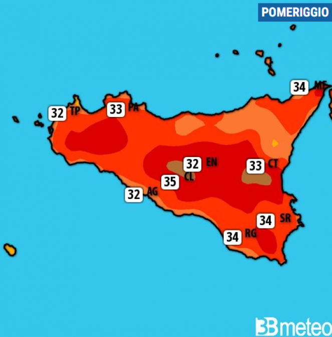 Meteo Sicilia. Temperature massime di domenica