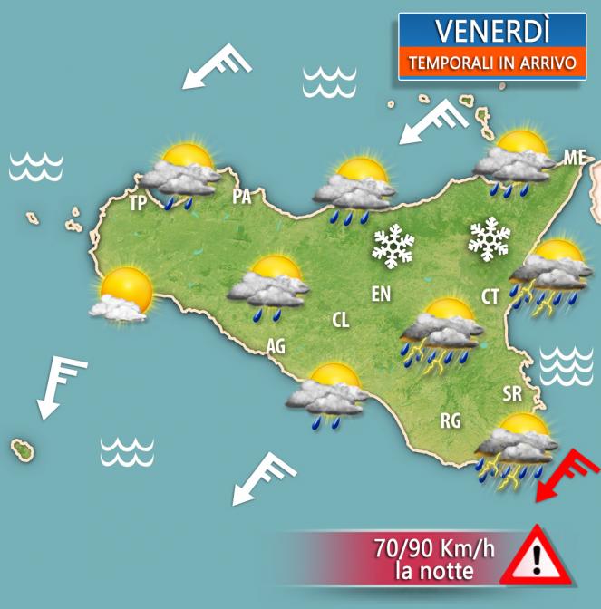 Meteo Sicilia - 15 febbraio: tornano freddo, piogge e neve