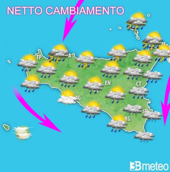 Meteo Sicilia, piogge, temporali e venti forti