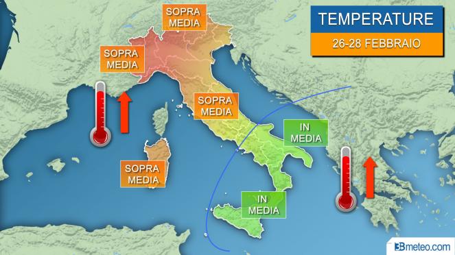 Meteo temperature Italia, restano sopra media al Centro Nord, si riportano in media al Sud