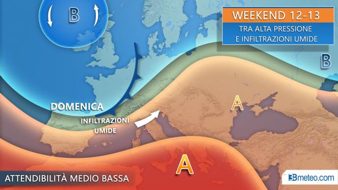 Meteo tendenza weekend 12-13 ottobre tra alta pressione e infiltrazioni umide