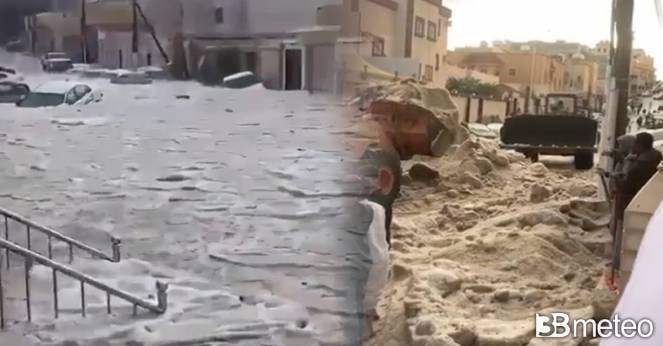 Meteo un'intera città sepolta dalla grandine in Arabia Saudita