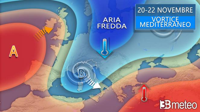 Meteo - Vortice mediterraneo in formazione da lunedì, maltempo tra martedì e giovedì