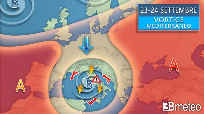 Meteo weekend - L'autunno astronomico arriverà con un pericoloso vortice mediterraneo, sarà forte maltempo sull'Italia
