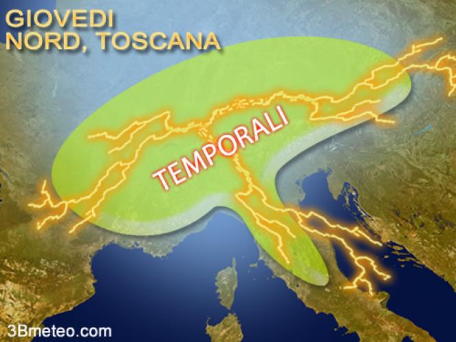 nuovi temporali al Nord e Toscana giovedì
