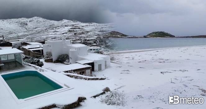 Ondata di gelo e neve colpisce Grecia e Turchia, neve anche a Mikonos
