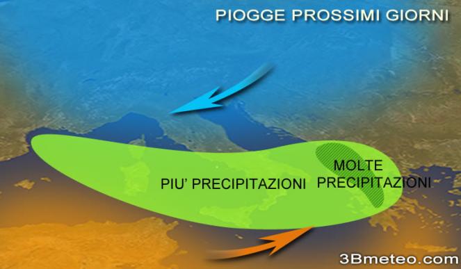piogge attese in Italia nei prossimi giorni