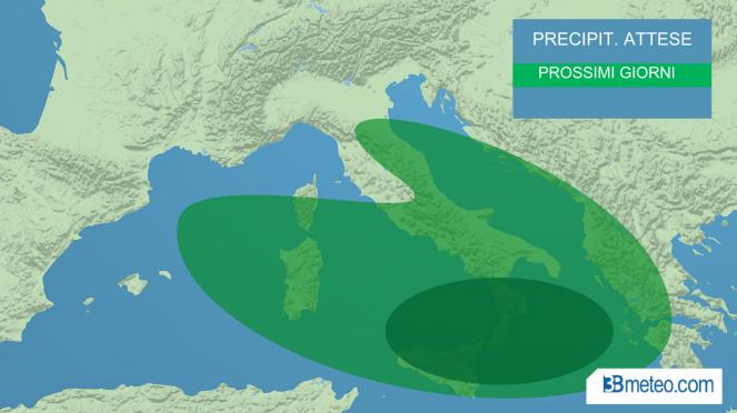piogge attese in Italia, specie al Sud