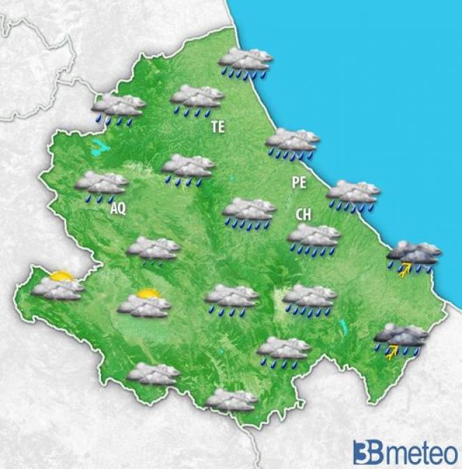 Piogge e temporali tra la notte e il mattino di giovedì in Abruzzo