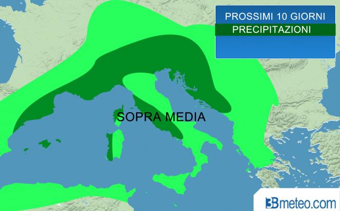 Piogge sopra media attese per i prossimi 10 giorni in Italia