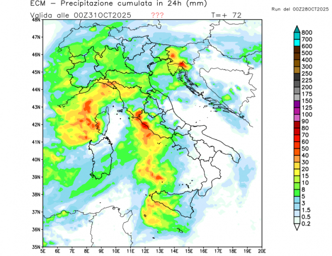Piogge totali giovedì Piogge totali giovedì
