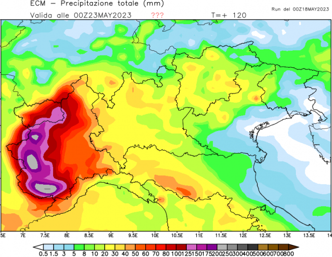 Precipitazioni complessive attese sul Piemonte da venerdì a martedì