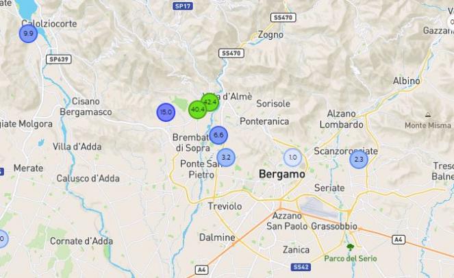 Precipitazioni di stanotte nella provincia di Bergamo