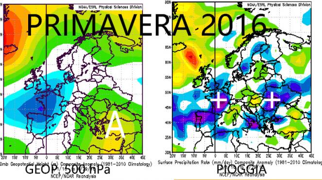 primavera 2016. anomalie geopotenziale a 500 hpa e piogge
