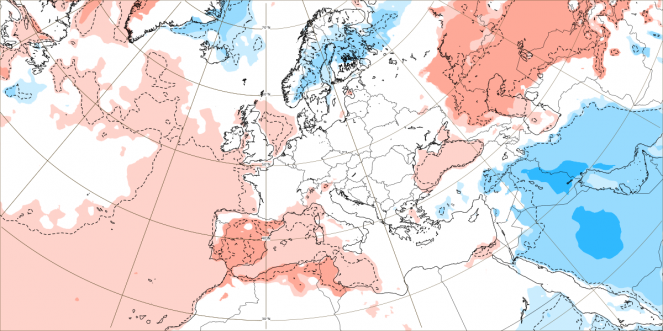 Proiezioni sull'anomalia di temperatura nella settimana 1-8 maggio 