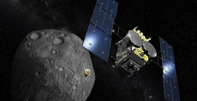 Rappresentazione pittorica della sonda e dell'asteroide