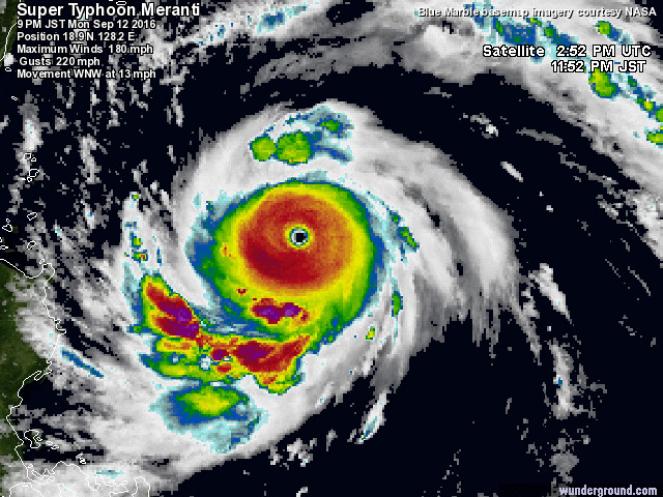 Recente immagine satellitare del tifone. Fonte: wunderground.com