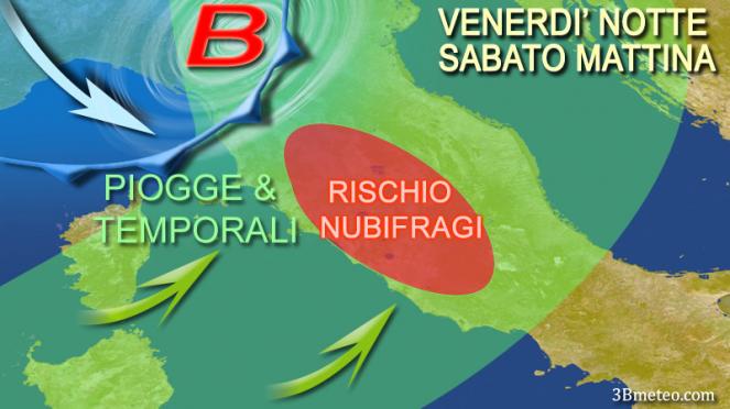 Rischio nubifragi tra Toscana e Lazio tra venerd&igrave; notte e sabato mattina