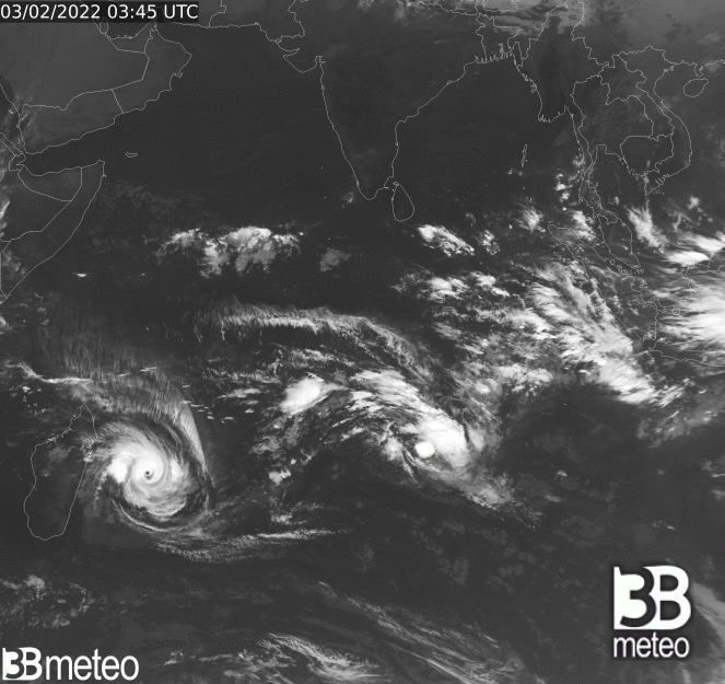 Satellite image of Tropical Cyclone Batsirai which is located now eastern of Madagascar