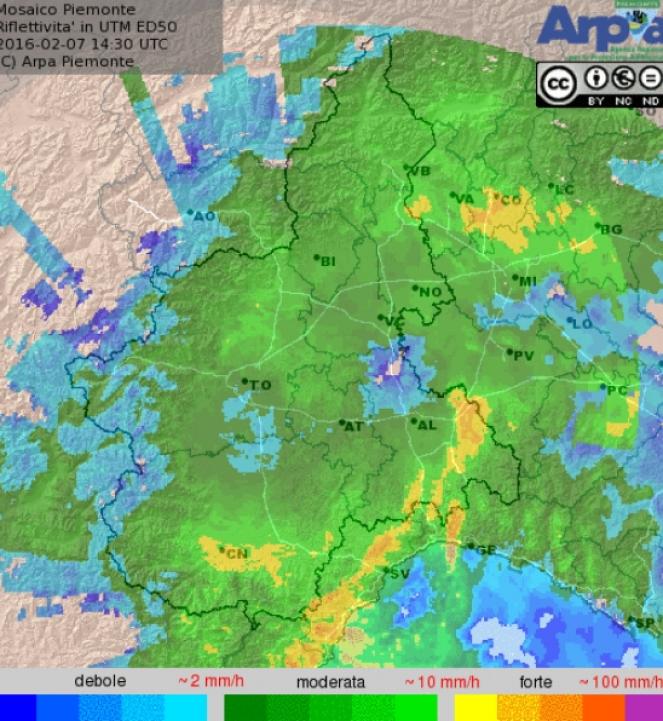 scansione radar ore 15.30 - Fonte ARPA Piemonte
