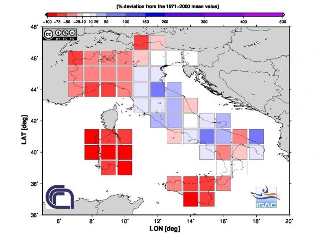 Scarti pluviometrici a Ottobre 2016 in Italia (fonte Isac-Cnr)