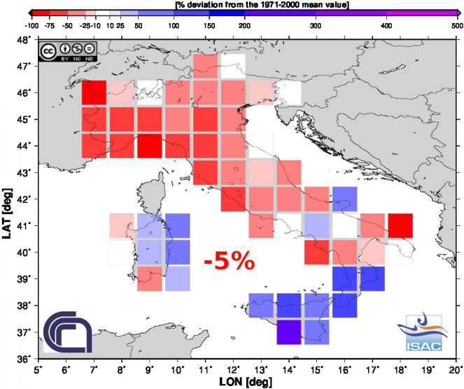 Scarti pluviometrici a Settembre 2015 in Italia (fonte ISAC-CNR)