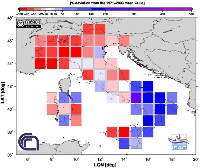 Scarti pluviometrici a Settembre 2016 in Italia (fonte Isac-Cnr)