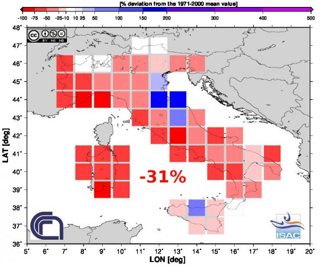 Scarti pluviometrici del mese di Maggio 2015 in Italia (fonte Isac-Cnr)