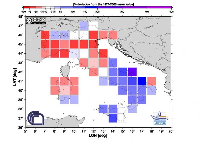 Scarti pluviometrici Gennaio 2015 in Italia (fonte ISAC-CNR)