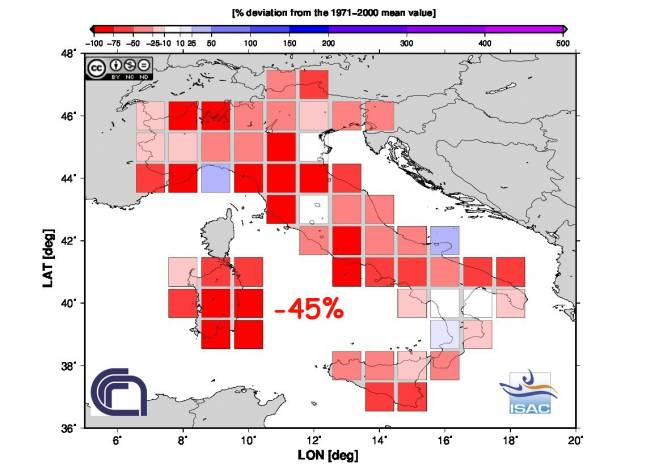 Scarti pluviometrici in Italia a Luglio 2017 (fonte Isac-Cnr)