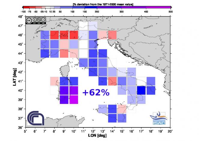 Scarti pluviometrici Marzo 2015 in Italia (fonte Isac-Cnr)