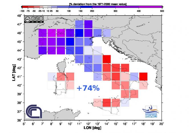 Scarti pluviometrici Novembre 2014 in Italia (fonte Isac-Cnr)