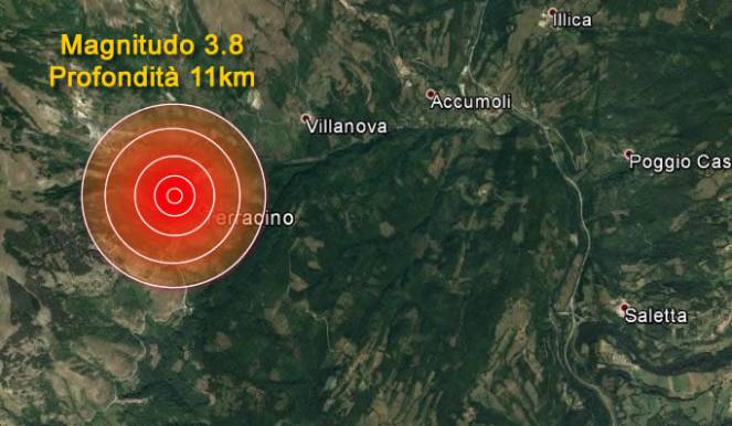 Scossa di magnitudo 3.8 avvertita nella provincia di Rieti, epicentro Terracino, vicino Accumoli