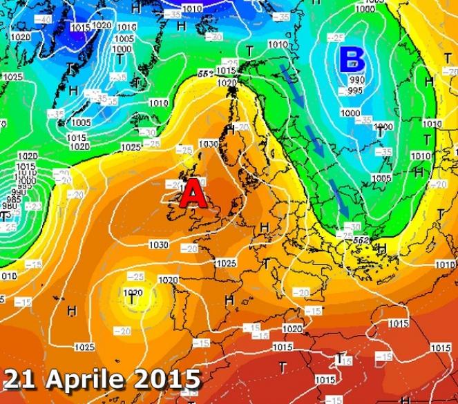 Situazione in Europa il 21 Aprile 2015 - Fonte: www.wetterzentrale.de