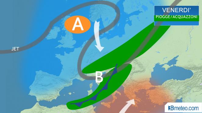 situazione meteo venerdì in Italia ed Europa