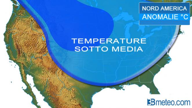 sotto media le temperature sul Nord America, specie in Canada