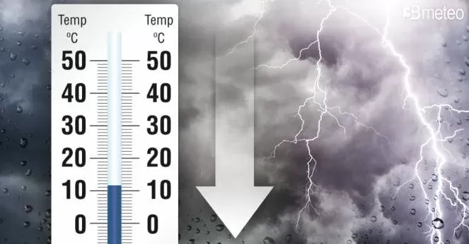Sudden weather change: significant temperature drop of 10-15°C, rain and thunderstorms