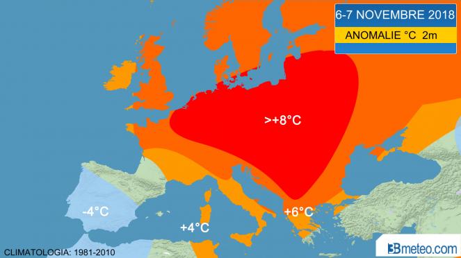 temperatur sopra media in Europa