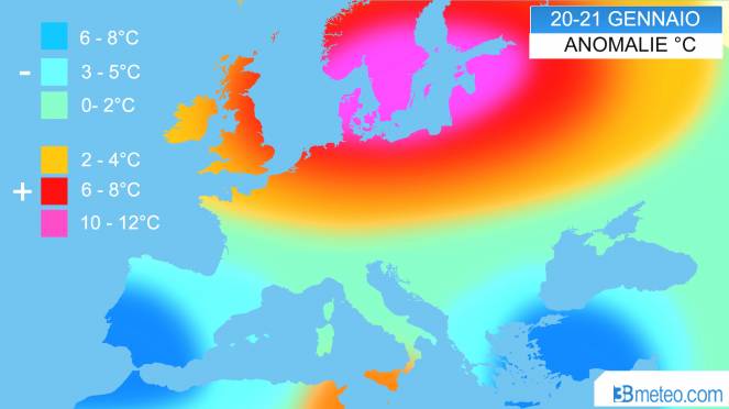 Temperature anomale tra Scandinavia e Baltico, fino a 12°C in più sulla media
